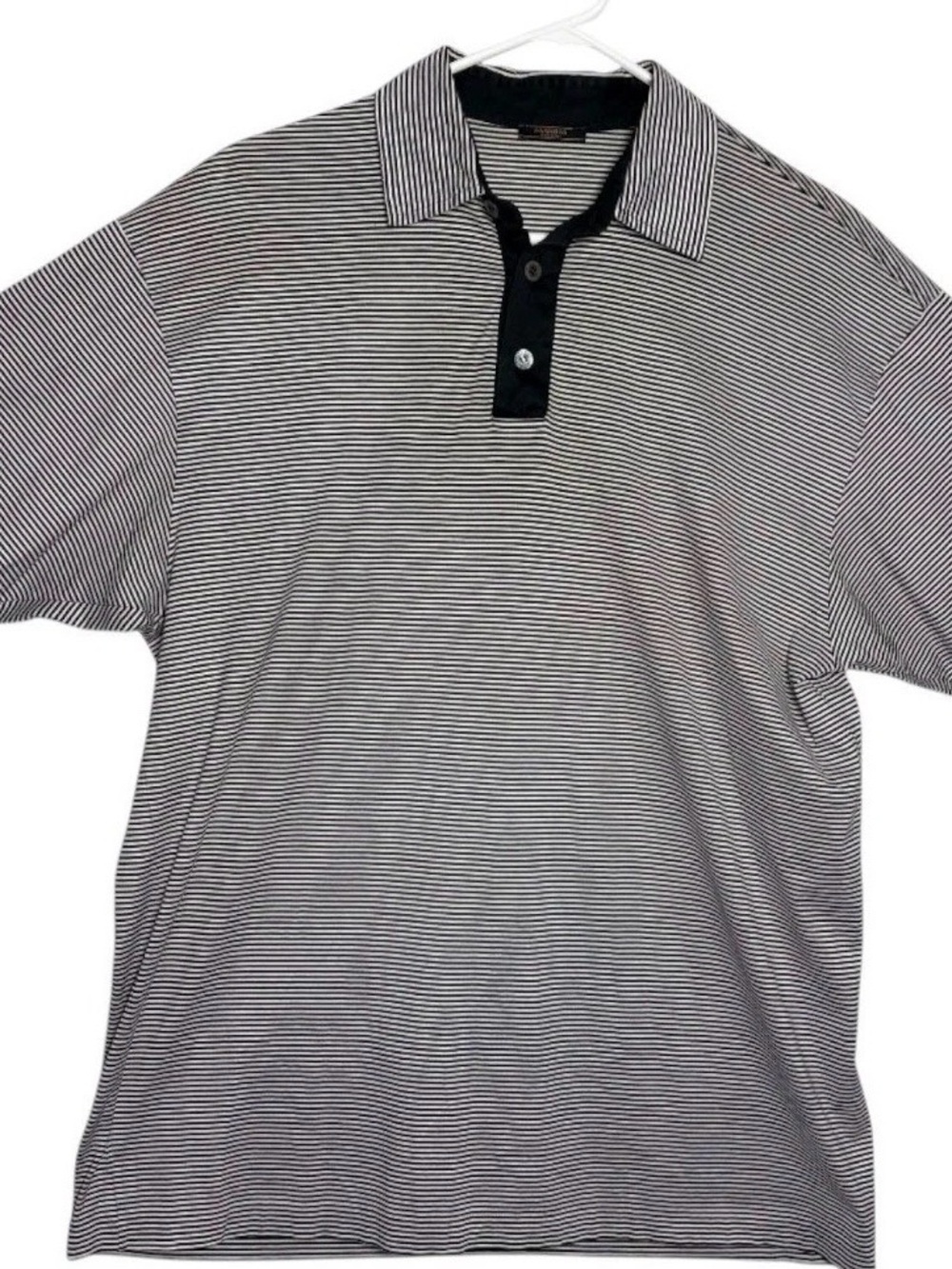 Marbas Polo Shirt Mens Large Black White Good Striped Carnegie Club Italy Cotton